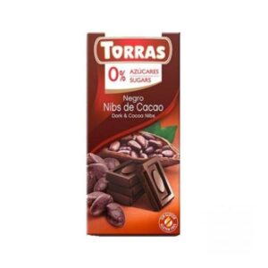 TORRAS Ciocolata neagra cu bucatele de cacao fara zahar si fara gluten